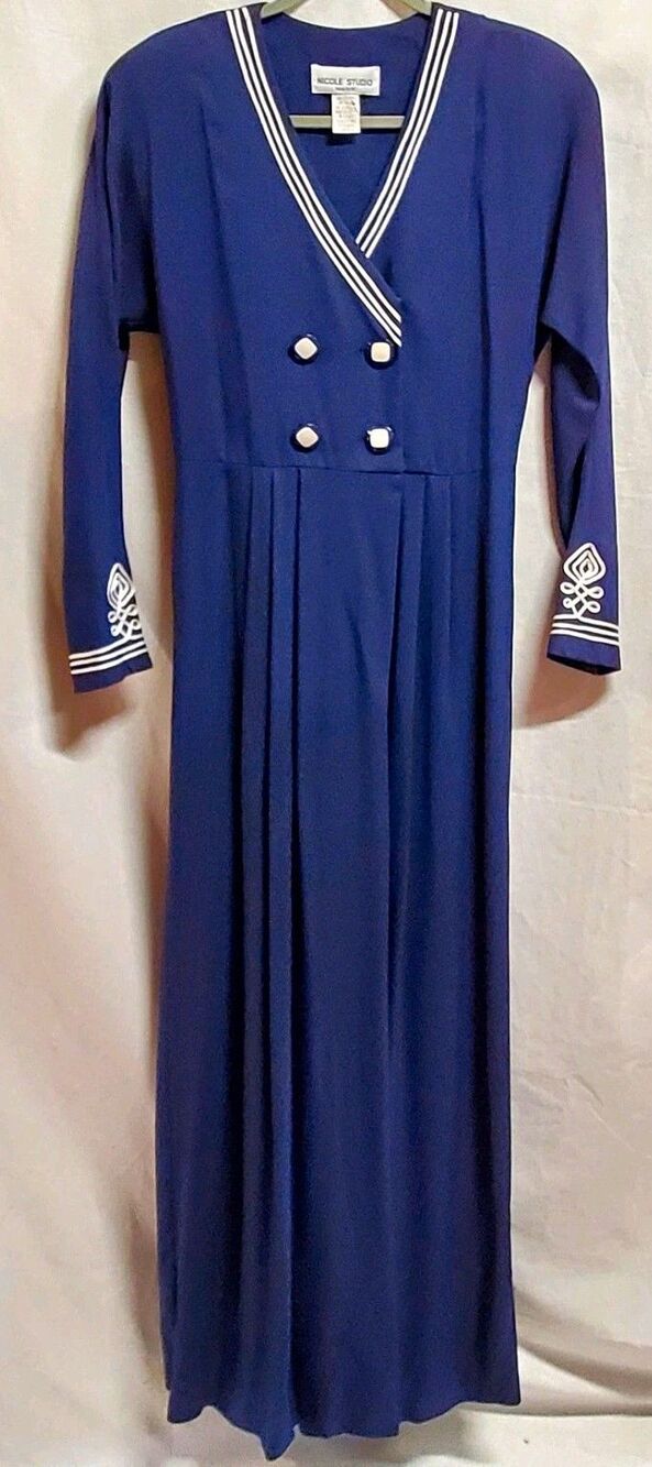 Nicole Studio vtg 80s blue white nautical Sailor long sleeve wide leg jumpsuit 4